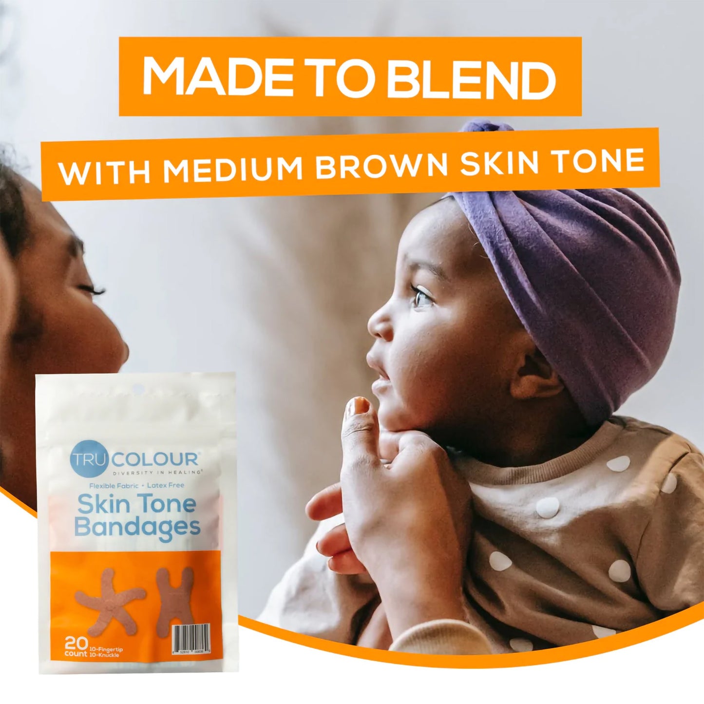 Tru-Colour Knuckle and Fingertip Bandages, Flexible Adhesive for Brown Skin Tones