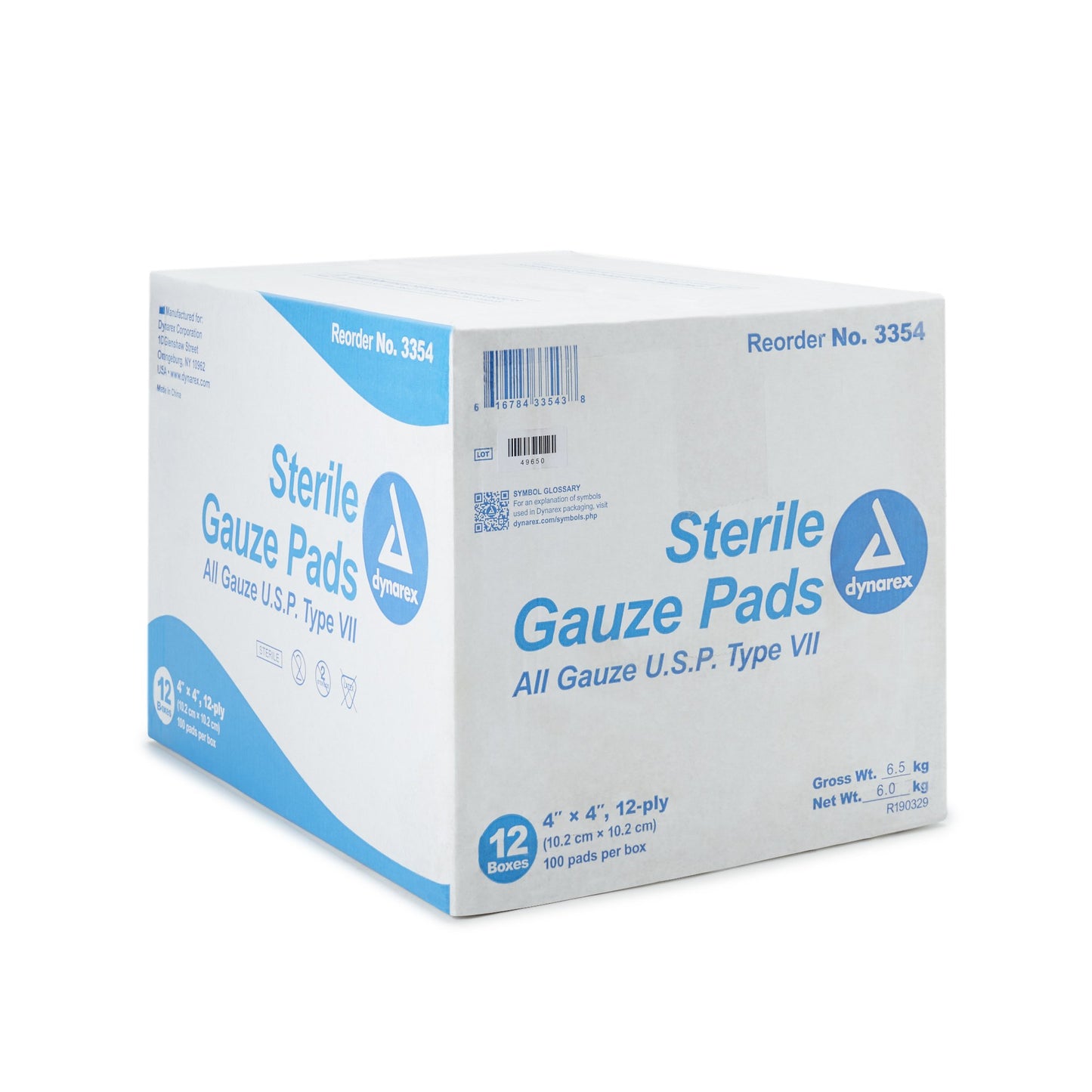 Dynarex® Sterile Gauze Pad, 4 x 4 Inch Pad, 1200 ct