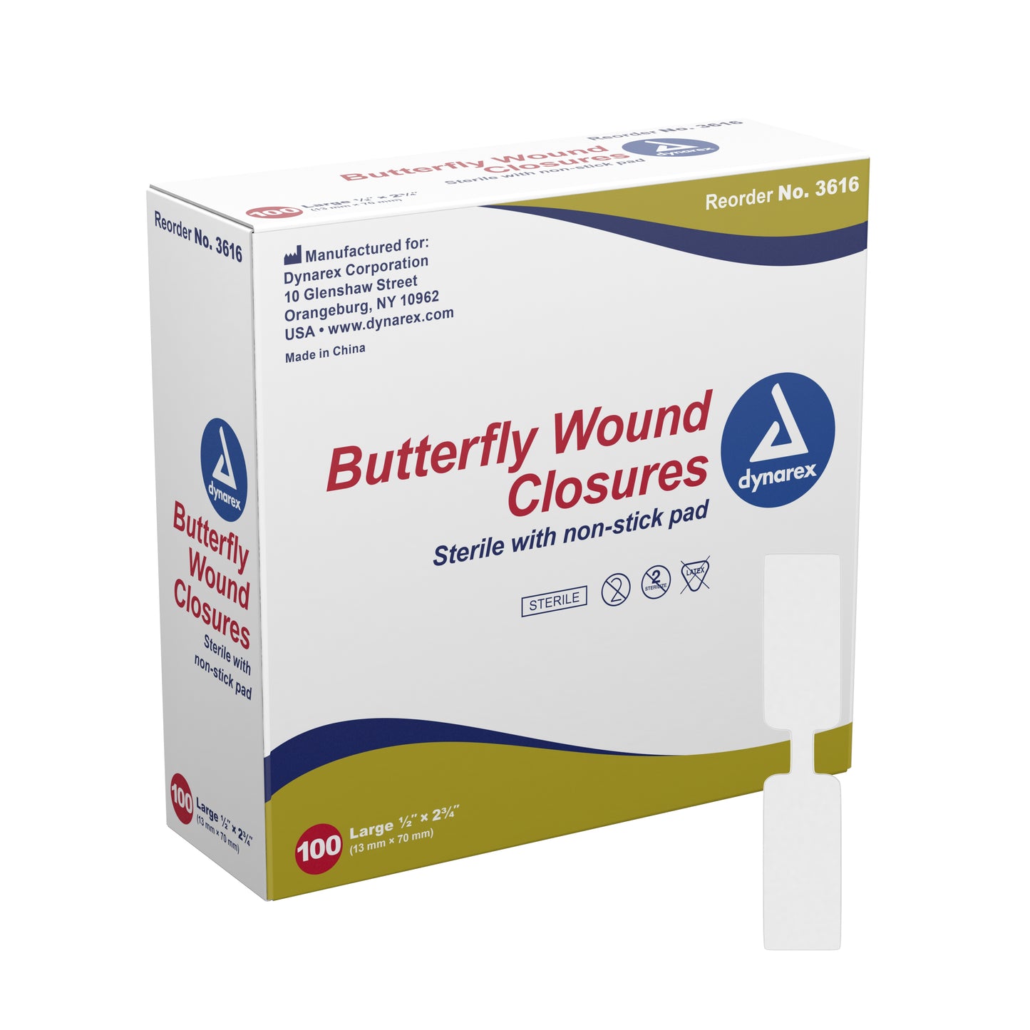 Dynarex® Butterfly Wound Closure Strip, .5 by 2.75 Inches, 100 ct.