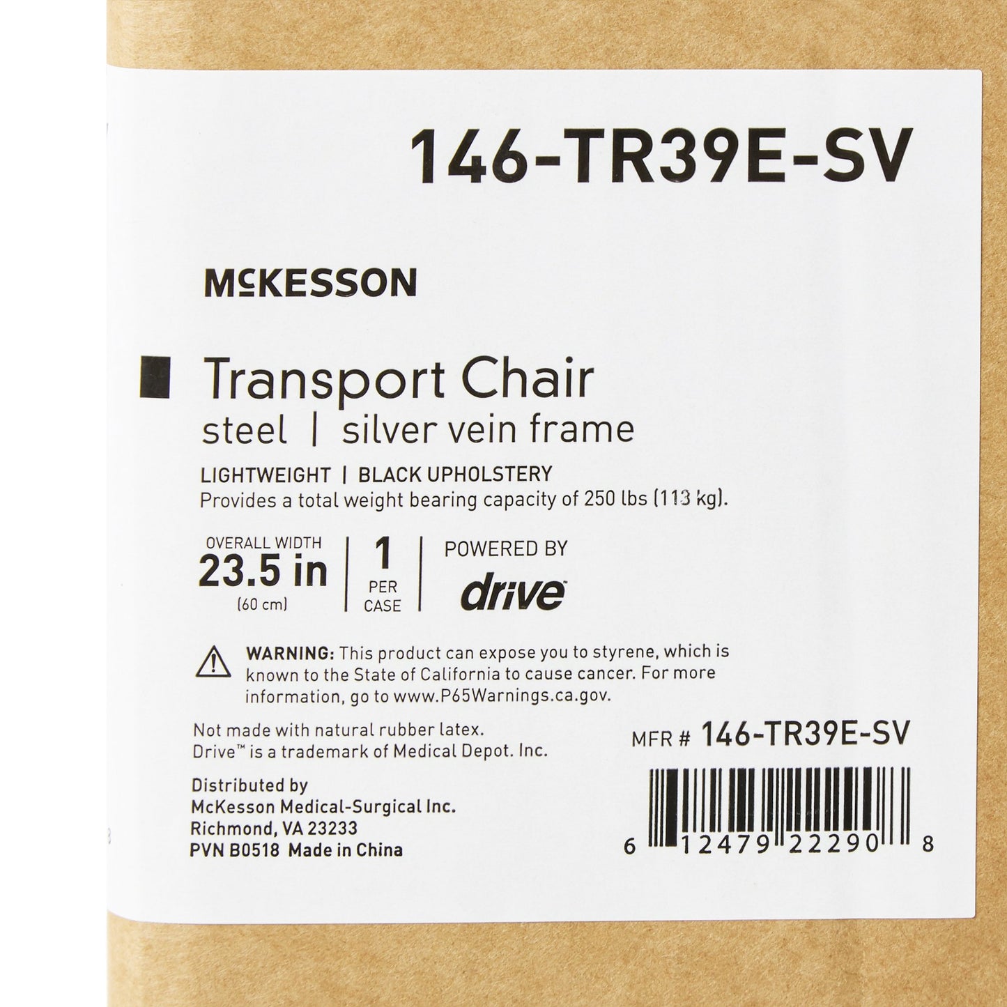 McKesson Lightweight Transport Chair, Black with Silver Vein Finish