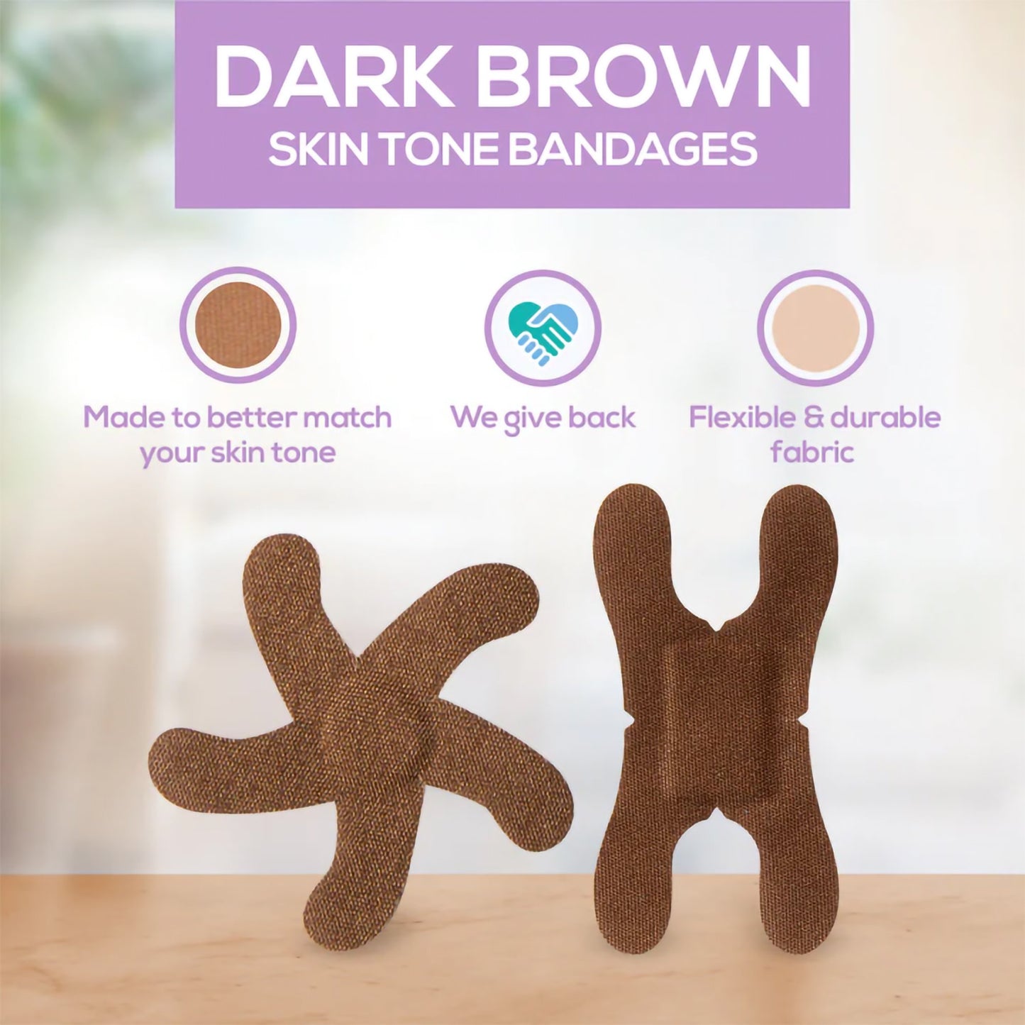 Tru-Colour Knuckle and Fingertip Bandages, Flexible Fabric for Dark Brown Skin Tones
