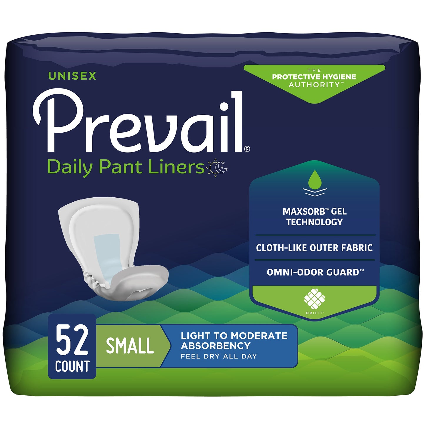 Prevail® Daily Pant Liners Light to Moderate Bladder Control Pad, 12.5" Length, 52 ct