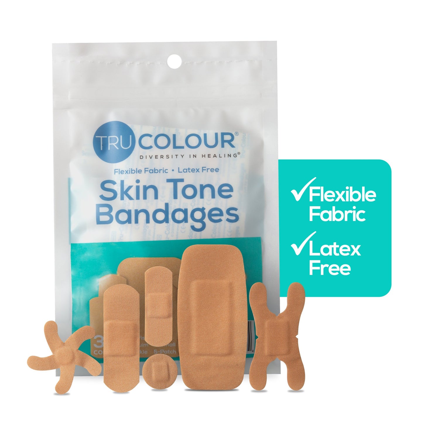 Tru-Colour Assorted Bandages for Fair Skin Tone Shades, 30 ct.