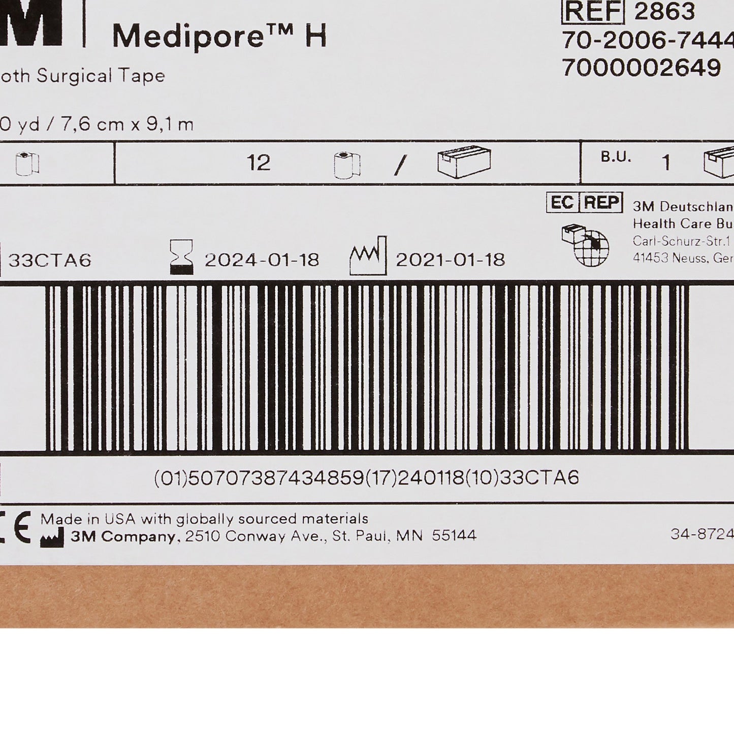 3M™ Medipore™ H Cloth Medical Tape, 3 Inch x 10 Yard, White