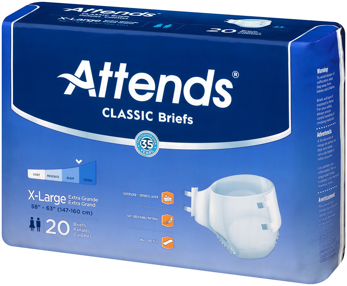 Attends® Classic Adult Heavy-Absorbent Incontinence Brief, X-Large, White, 96 ct